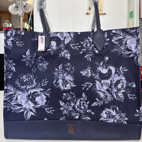 Victorias Secret Floral Book Weekender Logo Tote Travel Bag NWT - Picture 1 of 4